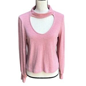 Shabby Chic Heart Cutout Sweater S Pink Boho Coquette Knit Long Sleeve NWT